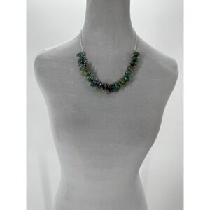 Handmade Wire Wrapped Glass Bead Necklace Green Blue Artisan Collar